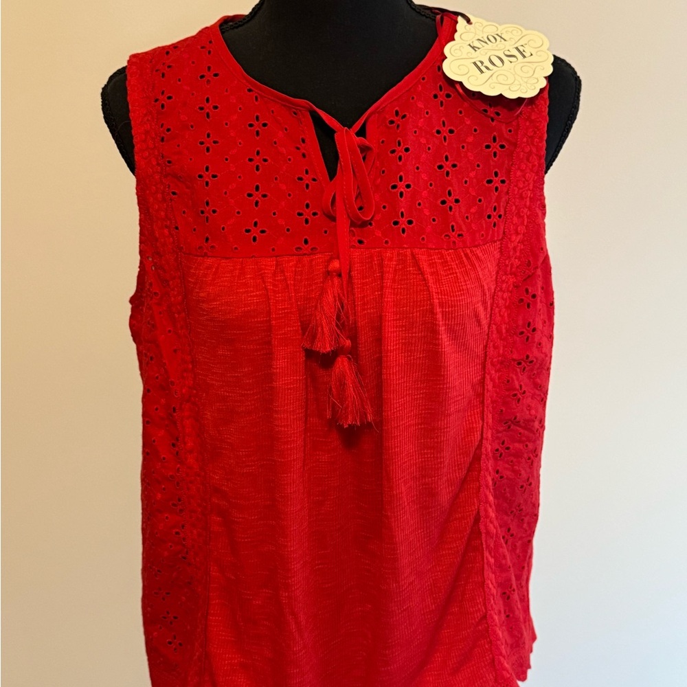 Knox Rose Red Sleeveless Tie Front Blouse